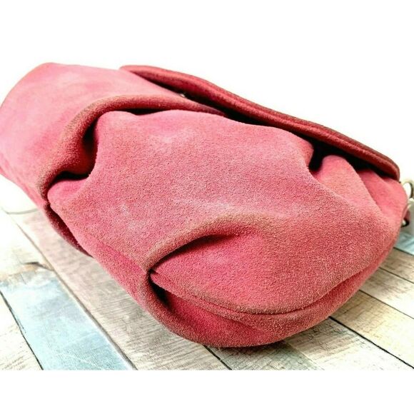 Ann Taylor DUST PINK GENUINE LEATHER SUEDE CHAIN STRAP SHOULDER BAG HANDBAG BOHO - Picture 8 of 11